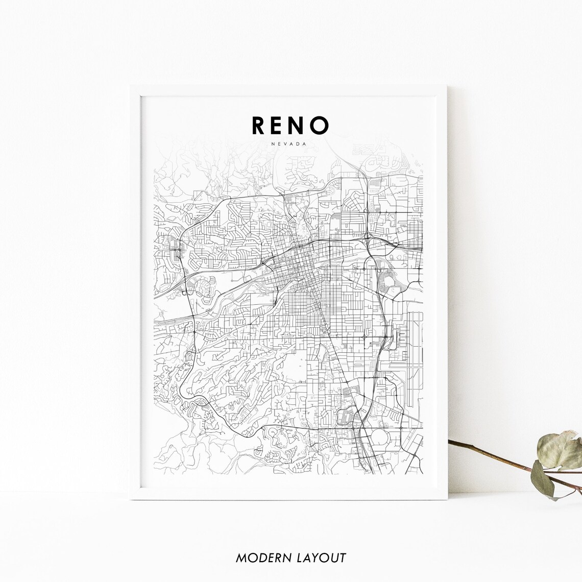 Reno NV Map Print, Nevada Street Map Poster