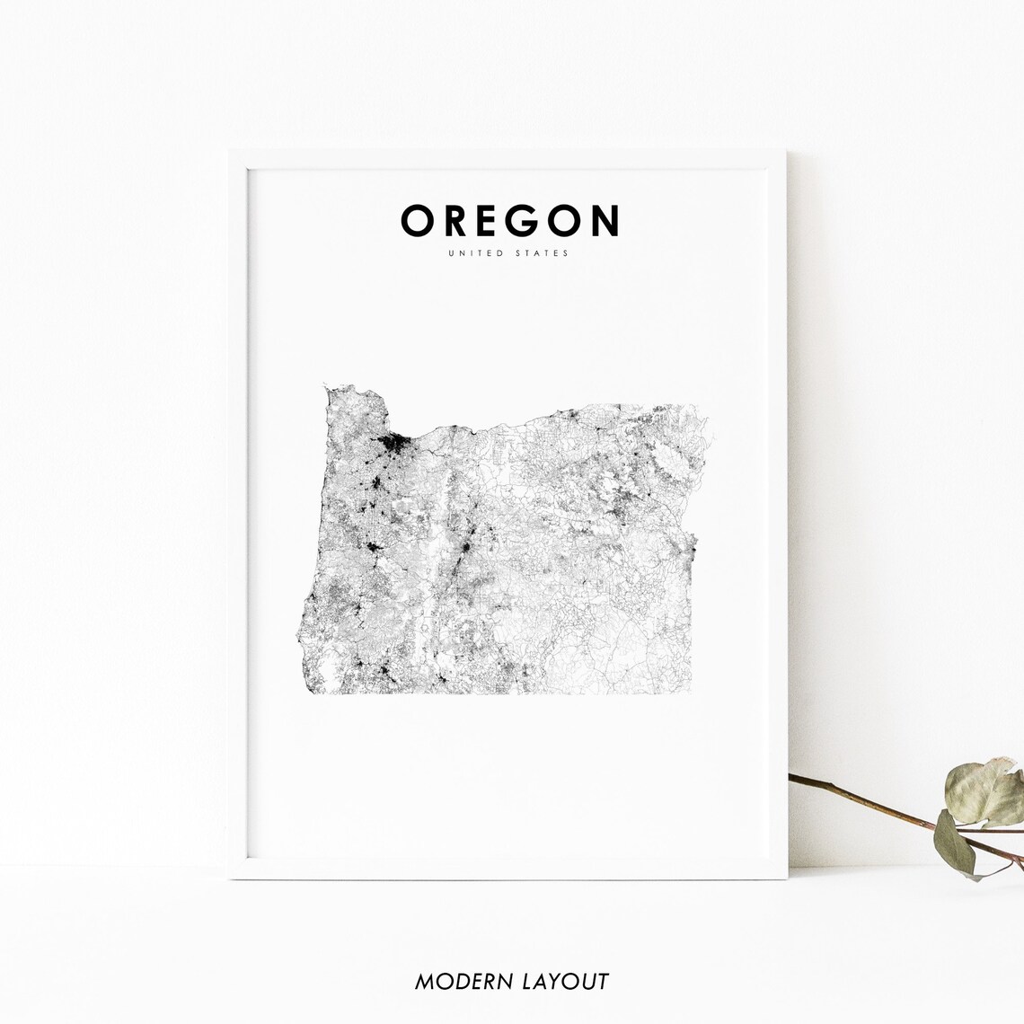 Oregon Map Print, State Road and City Poster