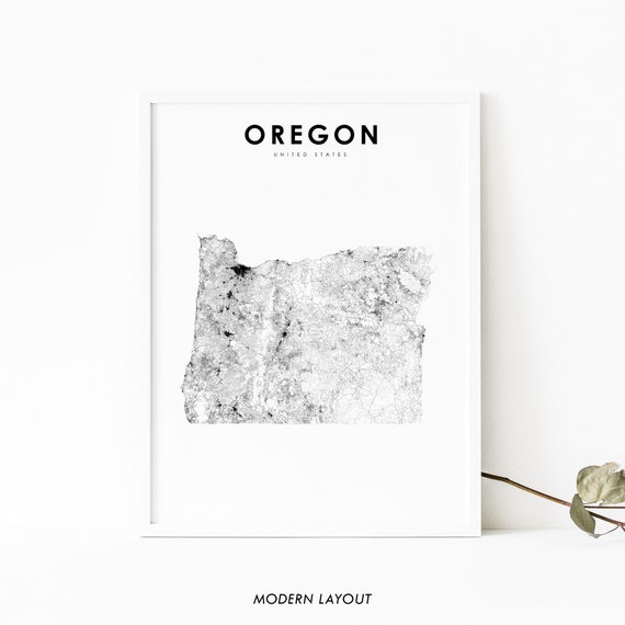 Oregon Map Print, State Road and City Poster