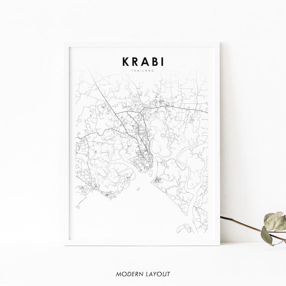 Krabi Thailand Minimalist City Street Map Line Art Travel Poster