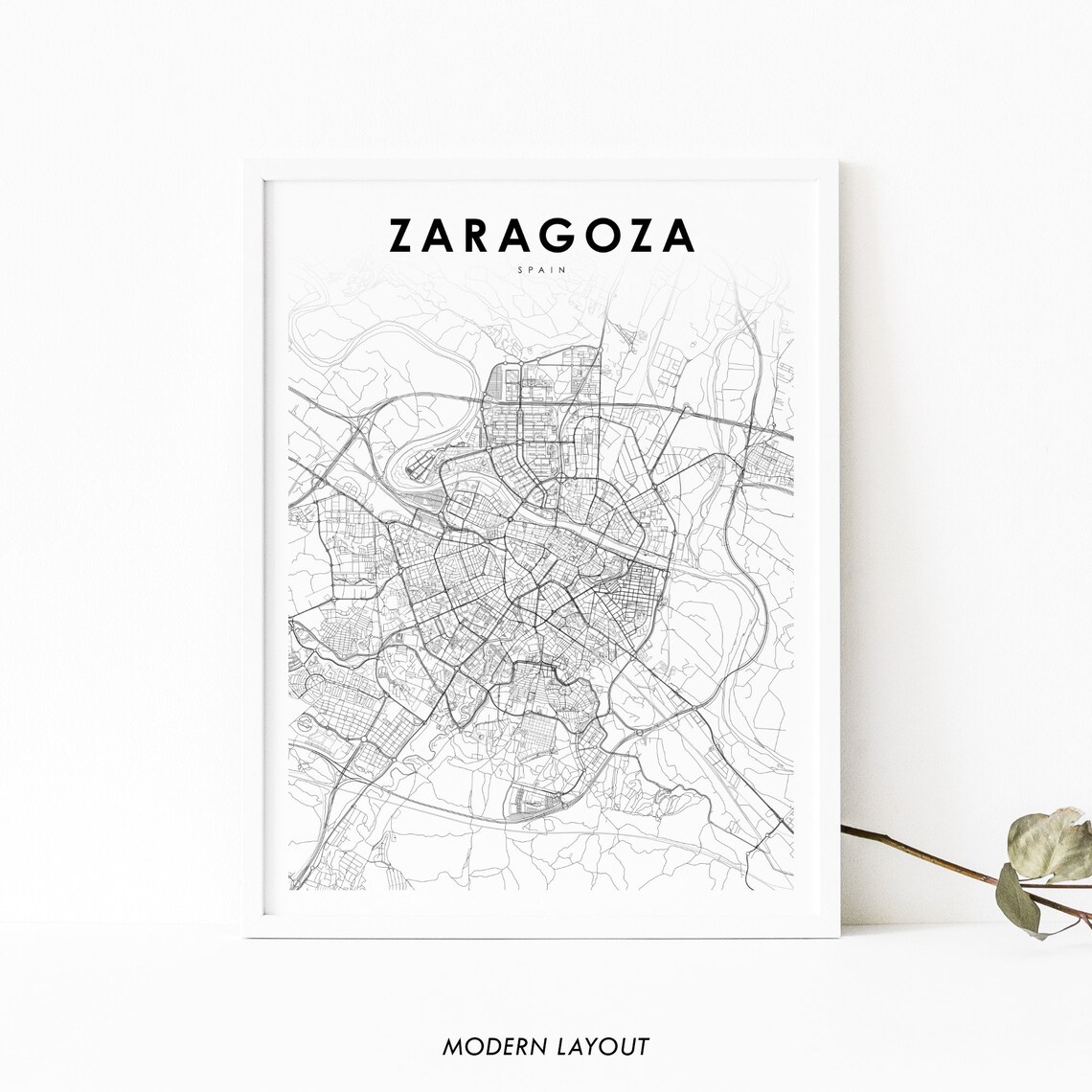 Zaragoza Spain Minimalist City Street Map Poster Modern Layout