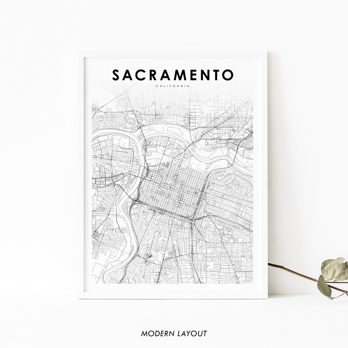 Downtown Sacramento CA Map Print, City Street Road Poster
