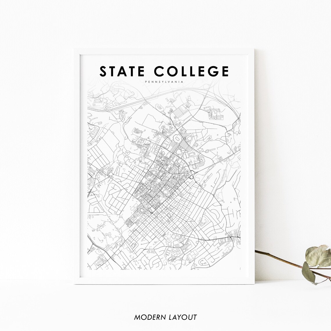 State College PA Map Print, Pennsylvania City Poster
