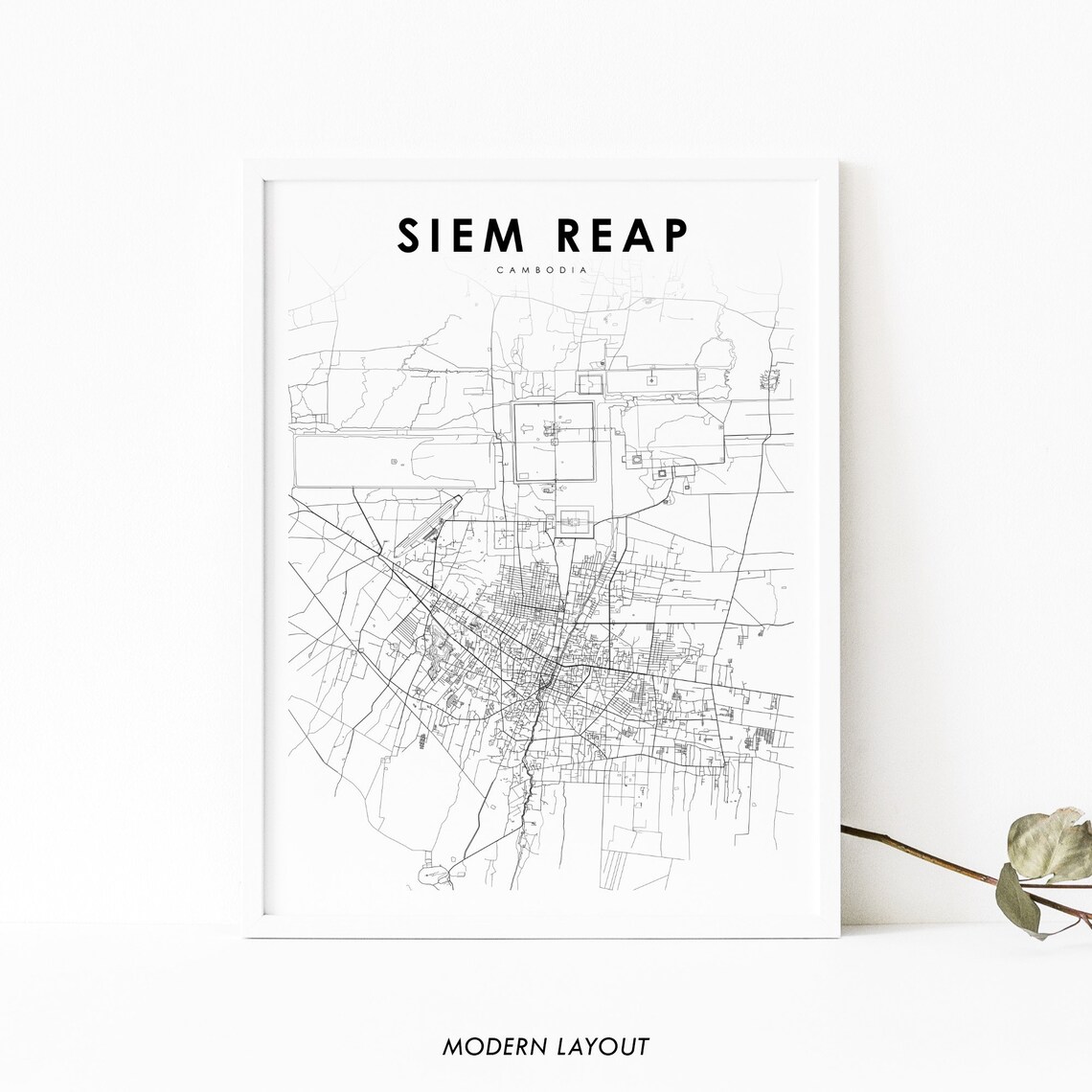Siem Reap Cambodia Map Print, Temple Town Poster