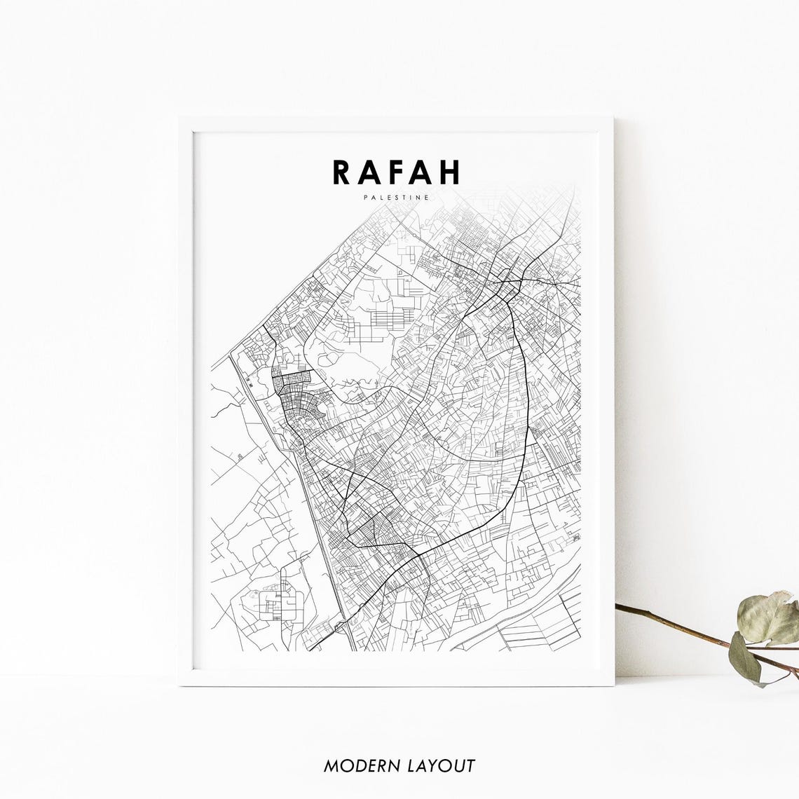 Rafah Palestine Minimalist Street Map Poster Modern Decor Art