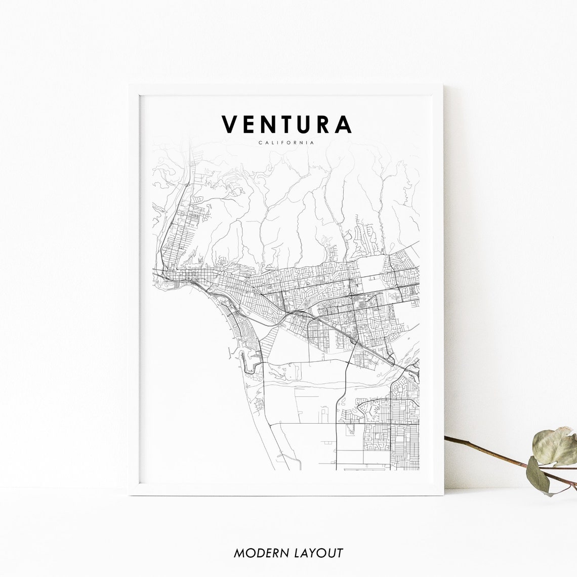 Ventura California Minimalist City Map Modern Street Layout Poster