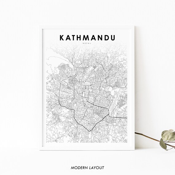 Kathmandu Nepal Map Print Art Poster Kastamandap City Street Road Nursery Room Wall Office Decor