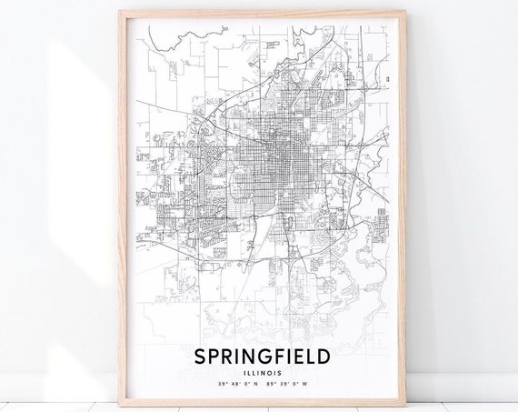 Springfield Urban Map Print Illinois Usa Art Poster City Street Road Modern Office Decor Wall