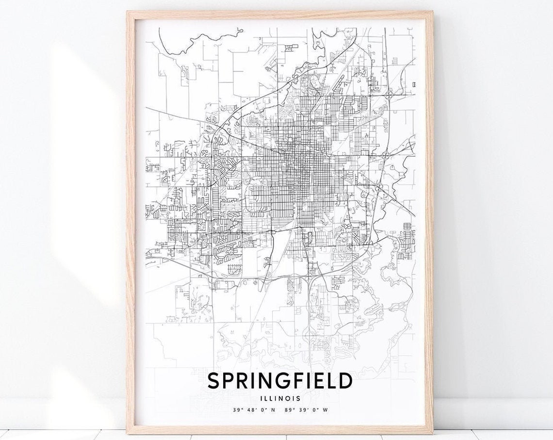 Springfield Illinois Minimalist Black White Street Map Poster