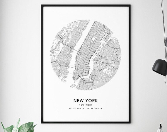 New York Map Print, Modern Minimalist Travel Poster