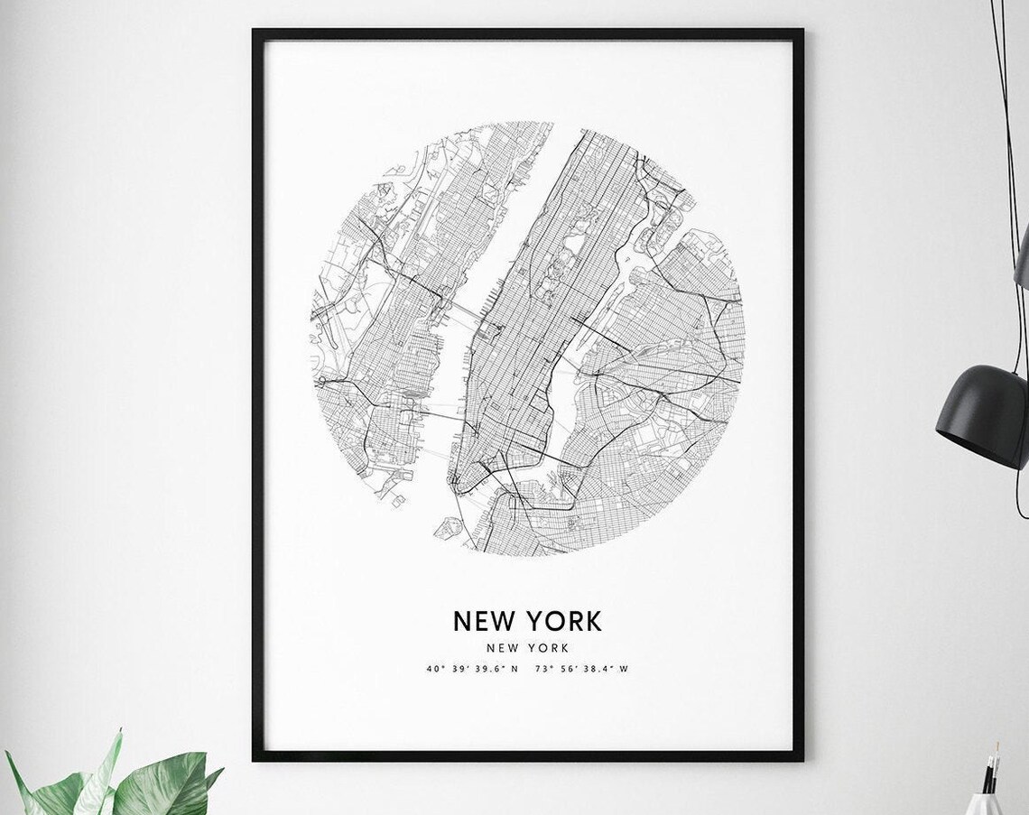 New York Map Print, Modern Minimalist Travel Poster