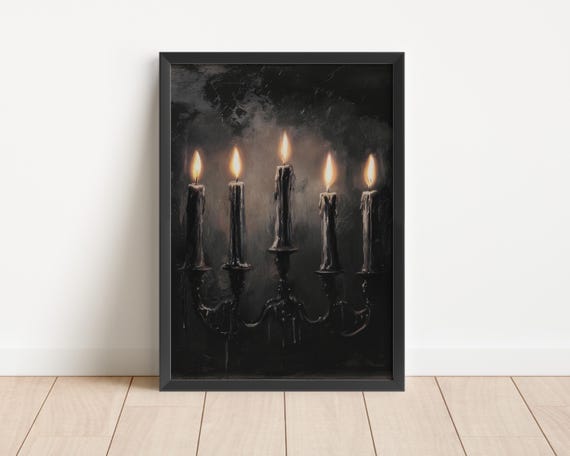 Gothic Black Candles Art Print Moody Vintage Art Print Aesthetic Art Print Vintage Halloween Art Dark Academia Wall Art