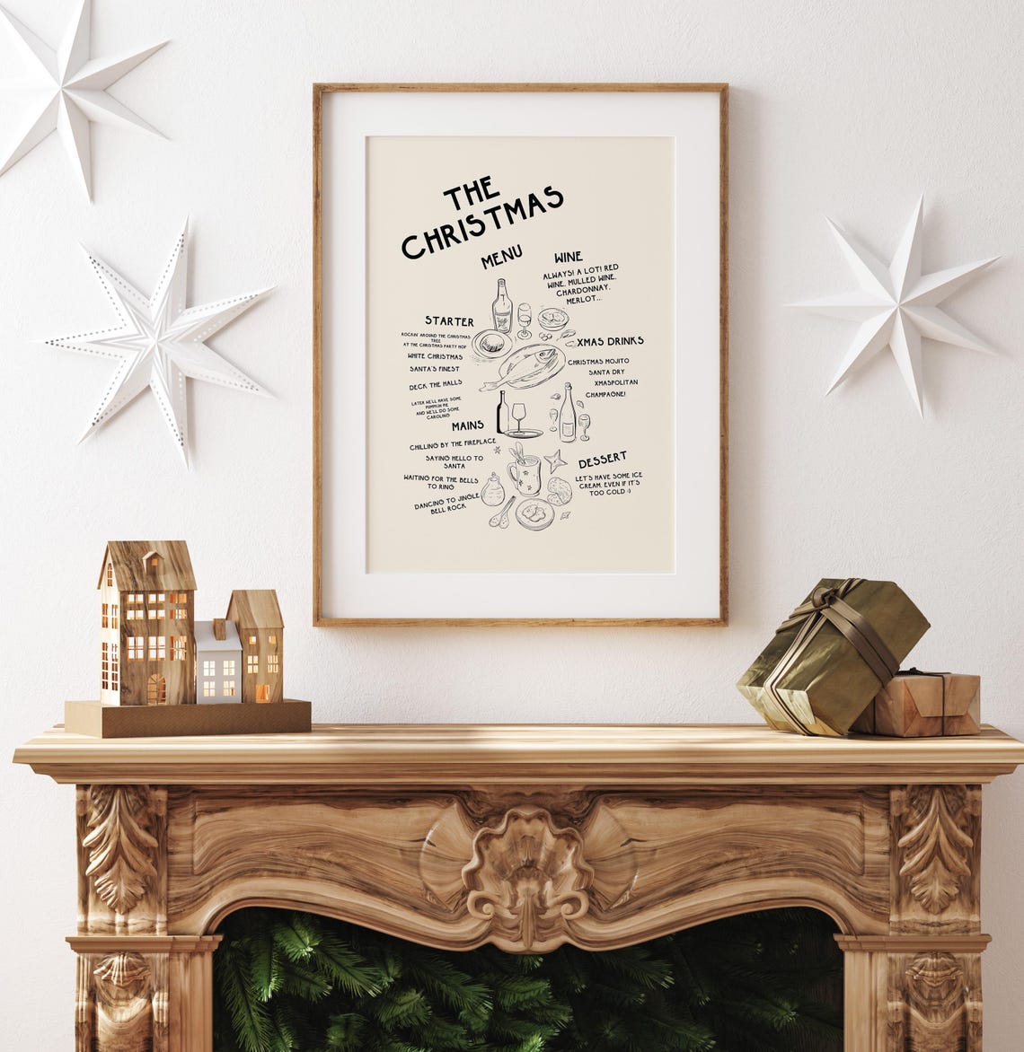 Fun Hand Drawn Christmas Menu Holiday Dinner Party Kitchen Poster - Image 4