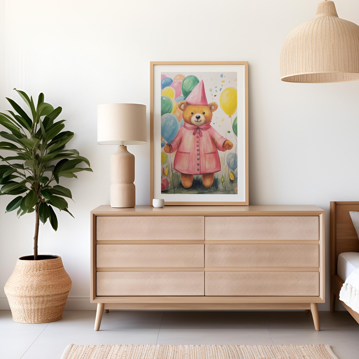 Teddy Bear Balloon Party Watercolor Poster Kids Birthday Nursery Decor - Image 4