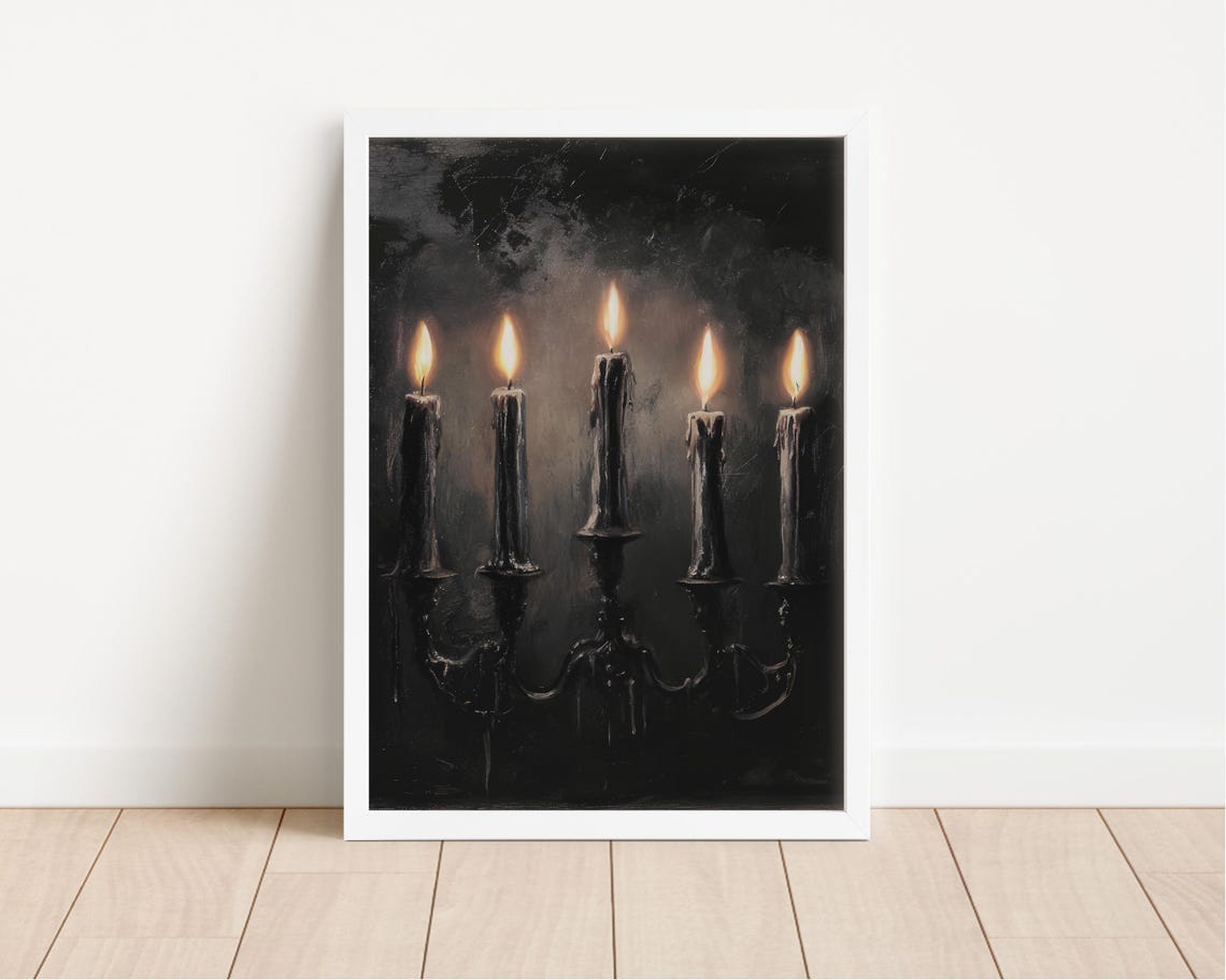 Gothic Vintage Black Candelabra Five Lit Candles Dark Poster - Image 4