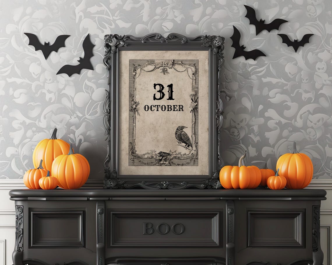 Vintage 31 October Halloween Crow Antique Gothic Style Poster - Image 4
