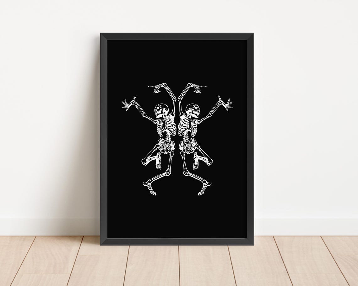 Dancing Skeletons Mirrored Pair Gothic Black Halloween Poster - Image 3