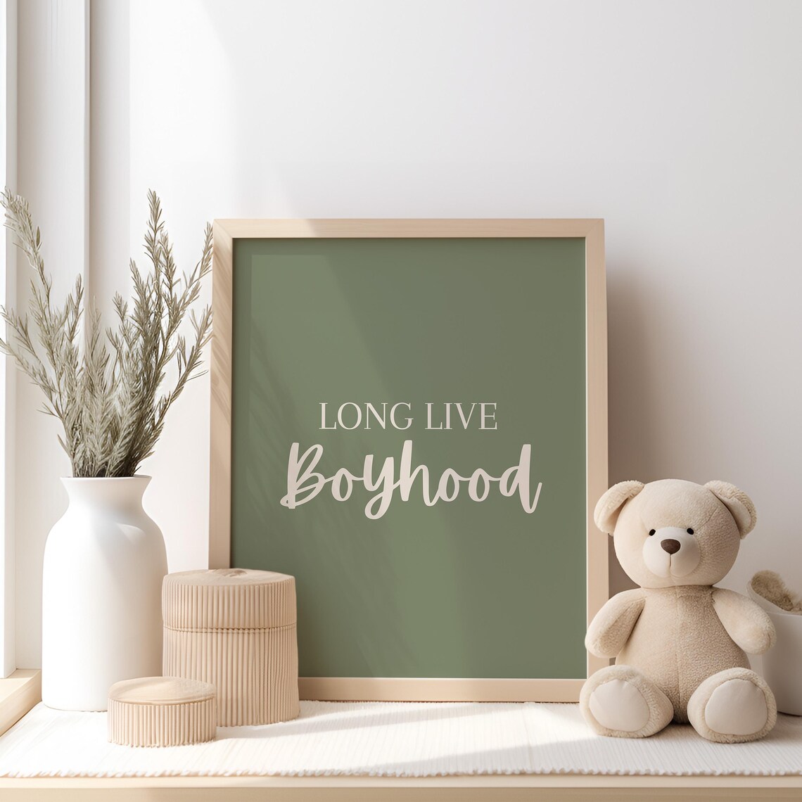 Modern Long Live Boyhood Sage Green Nursery Room Quote Poster - Image 2