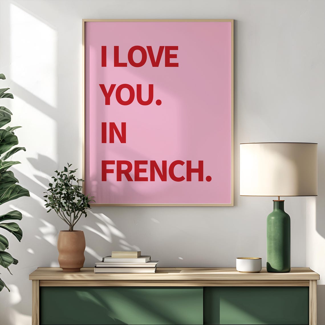 I Love You In French Bold Red Pink Romantic Typography Poster - Image 4