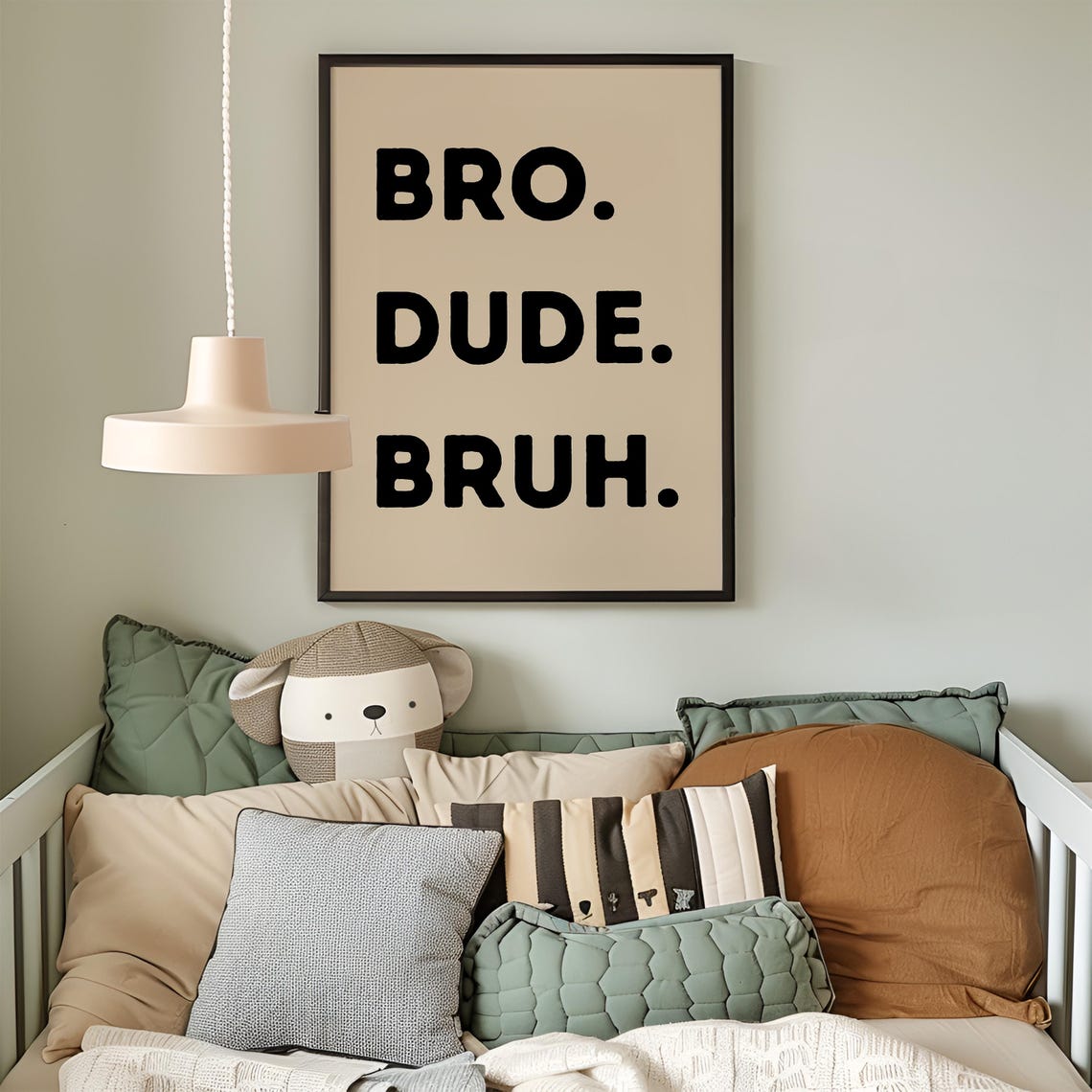 Bro Dude Bruh Beige Neutral Funny Boys Room Quote Typography Poster - Image 2