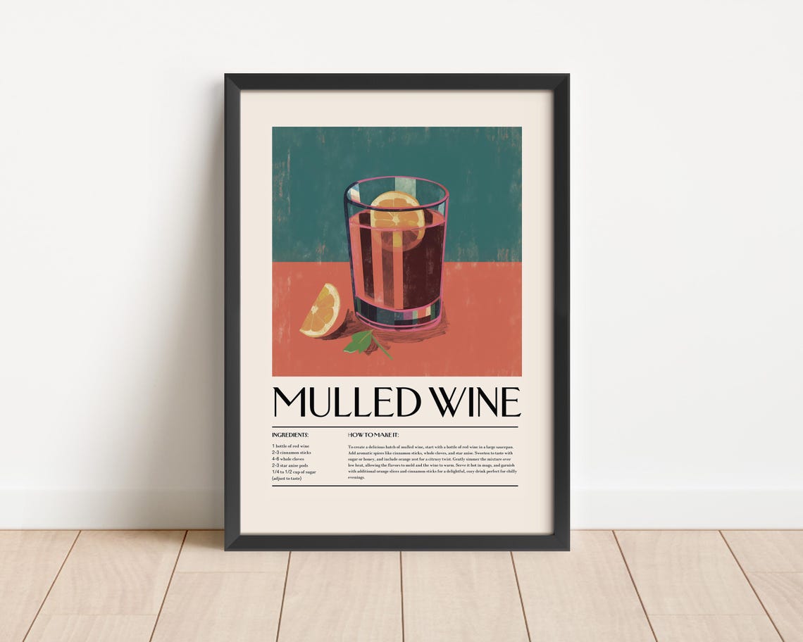 Retro Mulled Wine Recipe Ingredients How To Make Holiday Print - Image 3