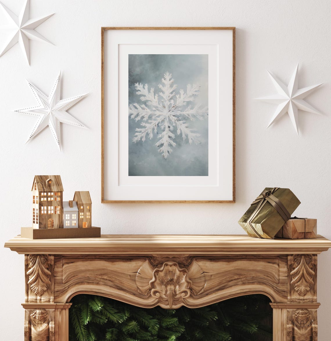 Elegant White Snowflake On Soft Icy Grey Blue Winter Scene Poster - Image 4