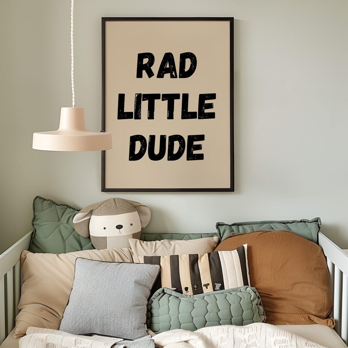 Rad Little Dude Black Tan Distressed Type Boy Room Nursery Poster