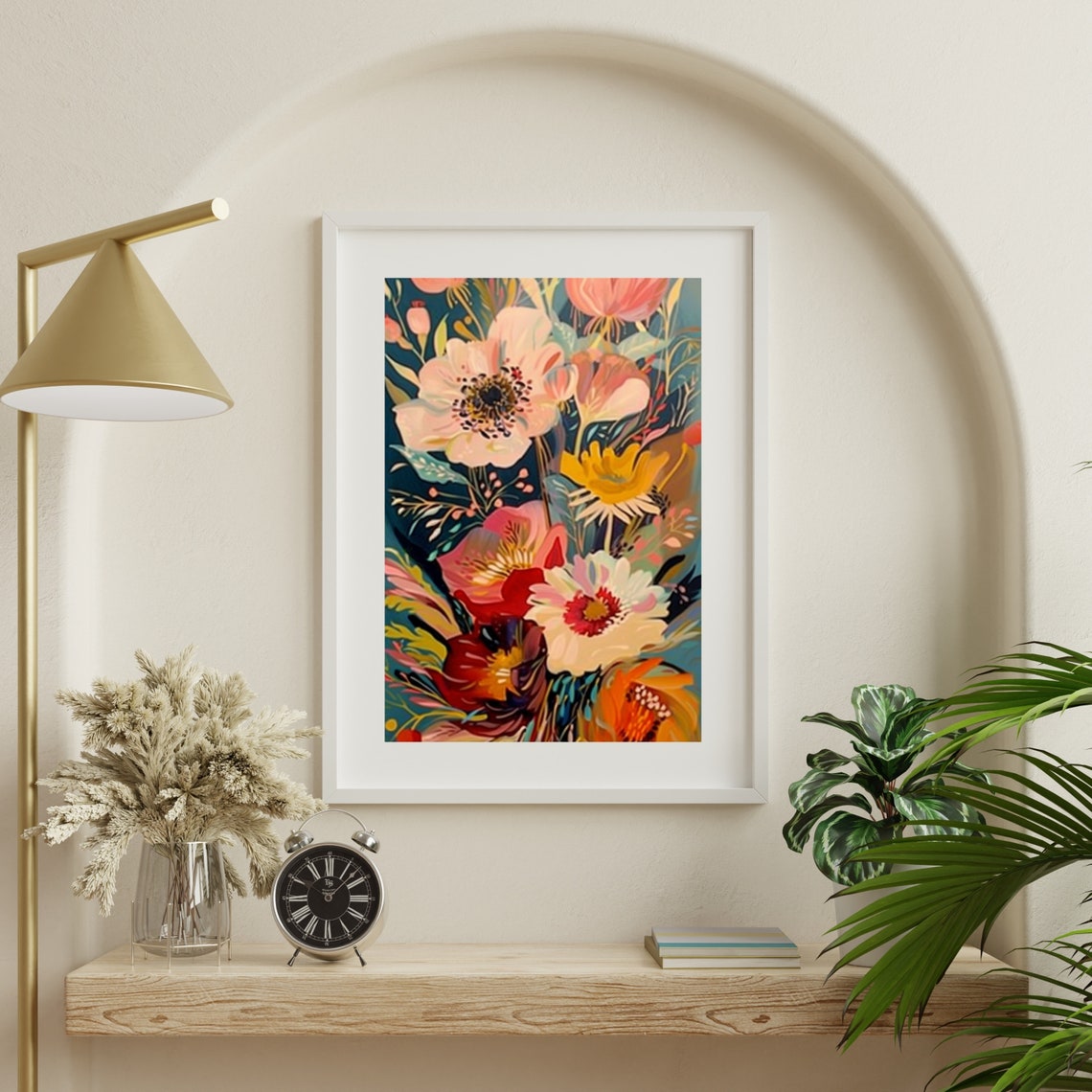Bold Botanical Flowers Dark Teal Background Modern Floral Poster - Image 4