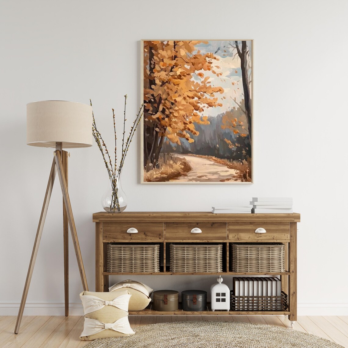 Golden Autumn Forest Path Vintage Oil Painting Landscape Poster - Image 6