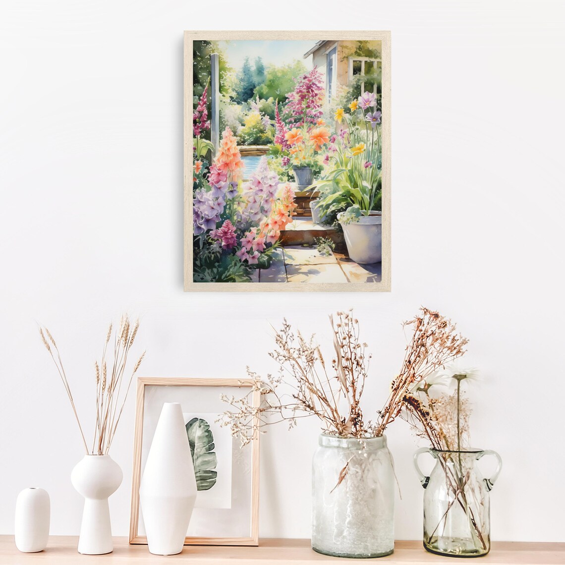 Sunny Mediterranean Flower Garden Colorful Blooms Watercolor Poster - Image 5
