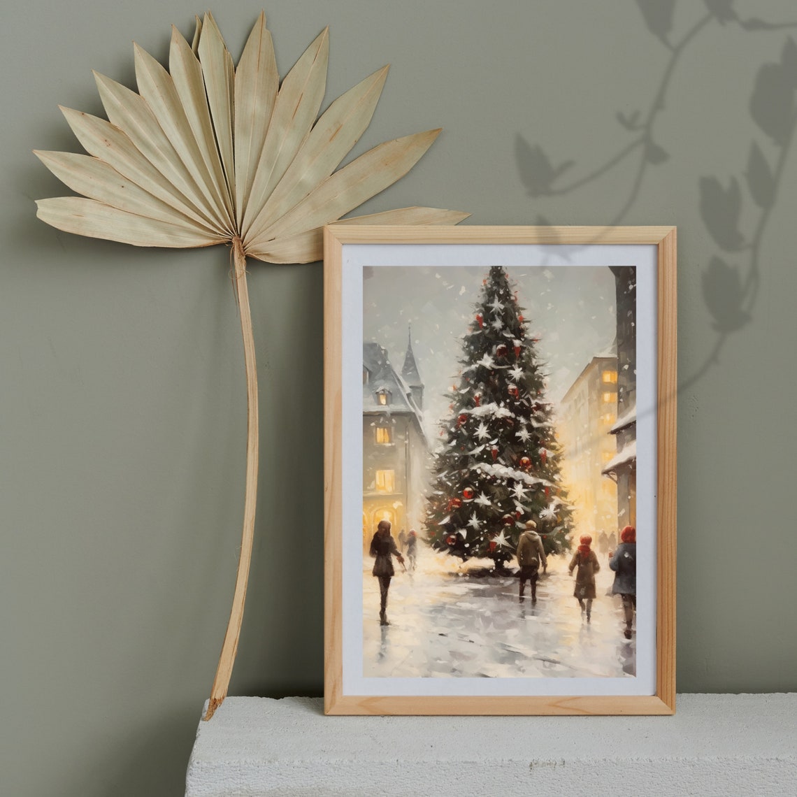 Snowy City Street Christmas Tree Evening Lights Vintage Holiday Poster - Image 4