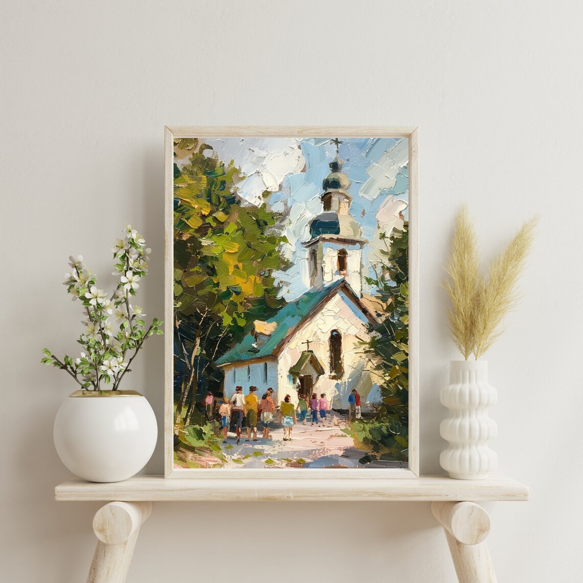 Village Church With Bell Tower Summer Landscape Painting Poster - Image 2