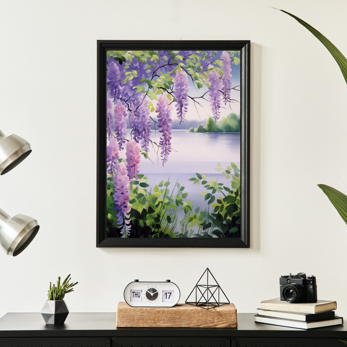 Purple Wisteria Blooming Over Calm Lake Spring Watercolor Poster - Image 6