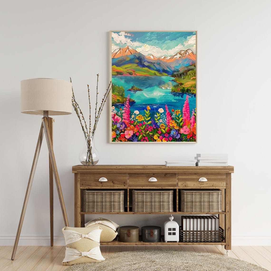Colorful Mountain Lake with Wildflowers Vibrant Landscape Poster - Image 5