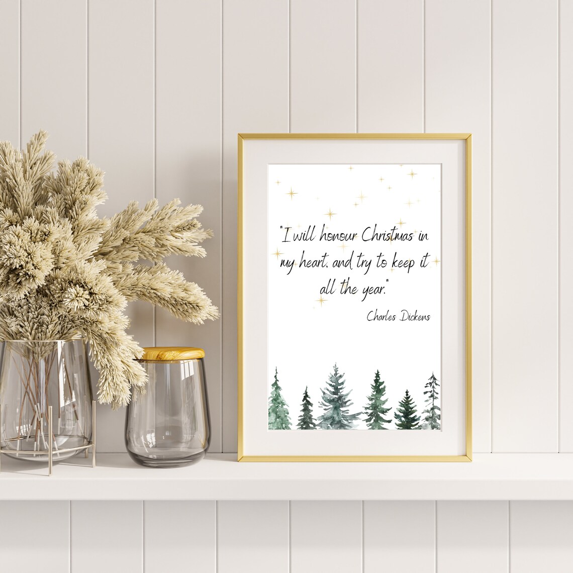 Charles Dickens Christmas Quote Typography Art with Pine Trees Poster - Image 5