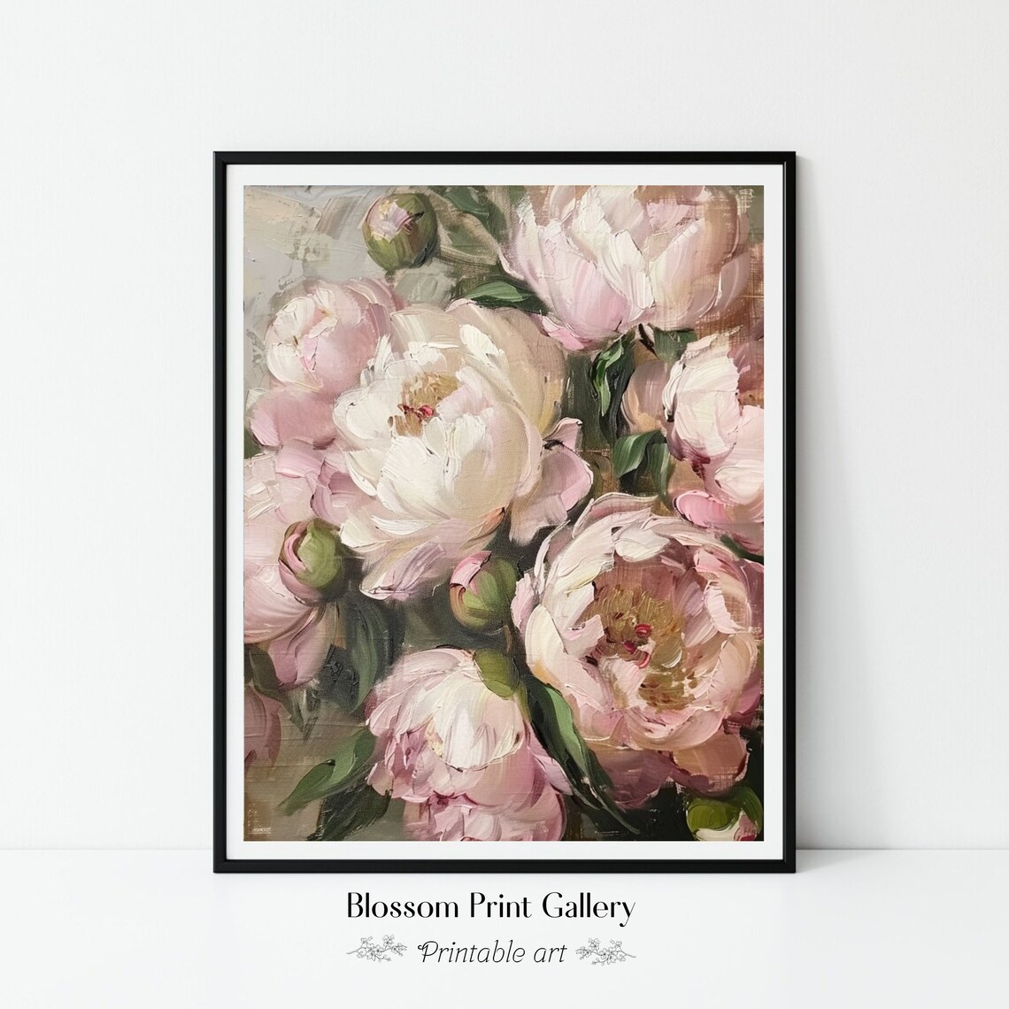Blush Pink Peonies Impasto Oil Floral Still Life Painting Poster
