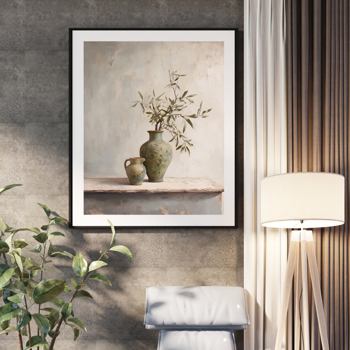 Olive Branch Antique Vase Neutral Still Life Rustic Art Poster - Image 4