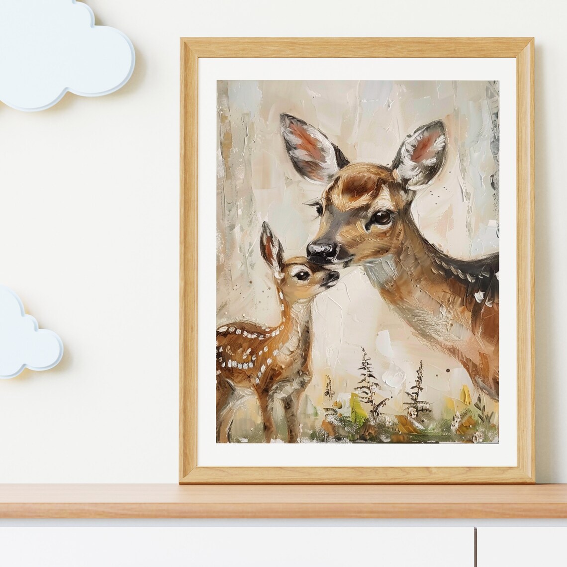 Doe And Fawn Nuzzling In Forest Vintage Wildlife Painting Poster - Image 5