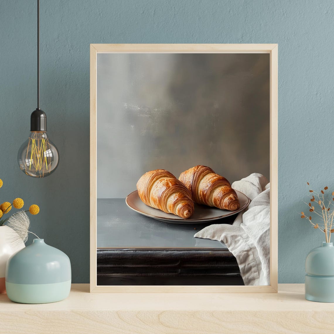Moody Croissants Painting Vintage Food Still Life Kitchen Home Decor Antique Oil Painting Country Kitchen Wall Art 765 - Image 2