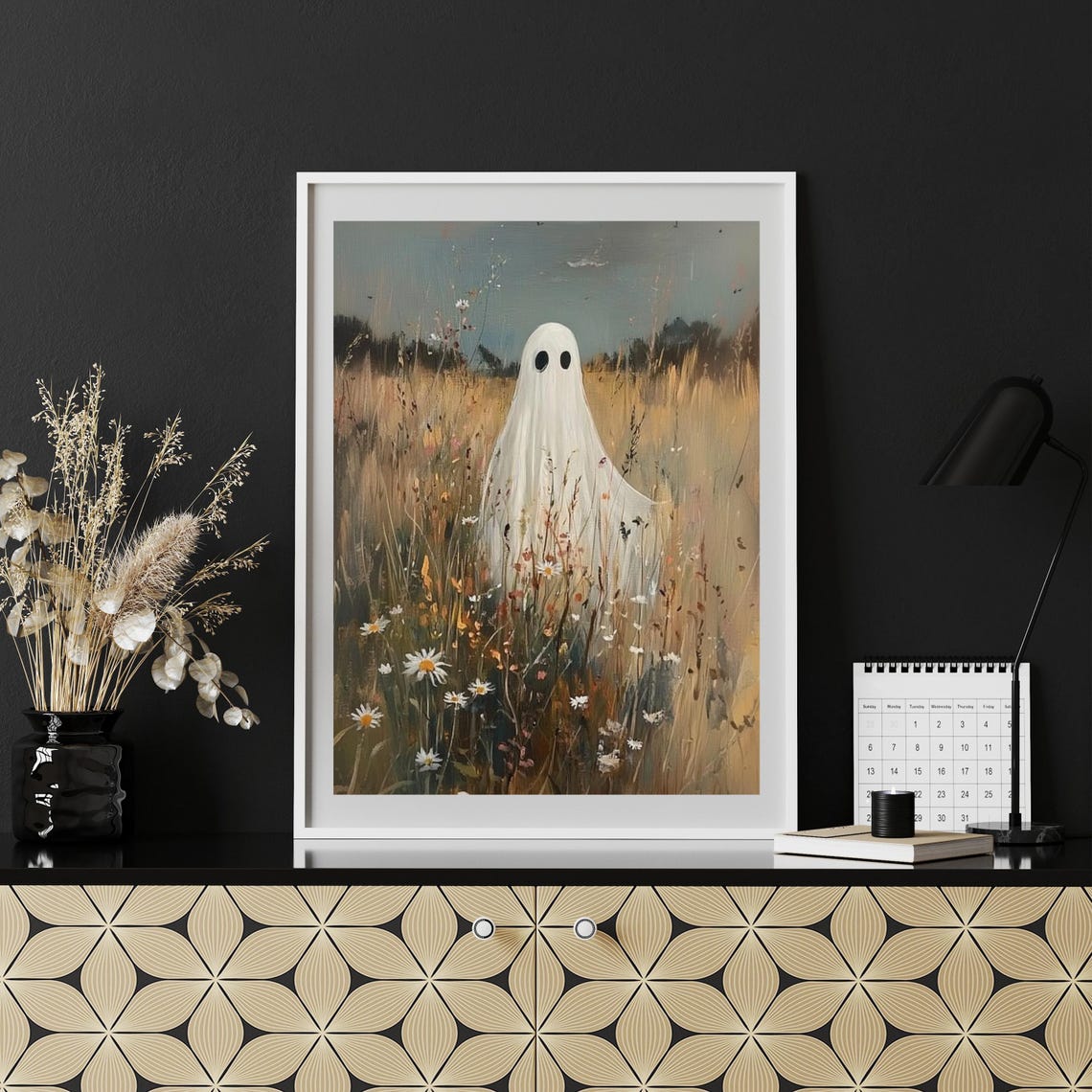 Ghost On Flower Meadow Print Whimsical Halloween Decor Dark Academia Spooky Wall Art Fall Season Cute Ghost Print Floral Ghost 725 - Image 3