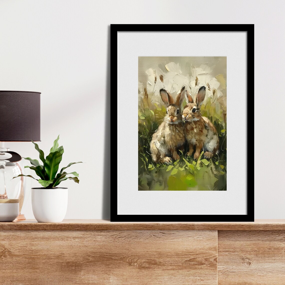 Two Wild Rabbits In Summer Meadow Vintage Oil Painting Poster - Image 4