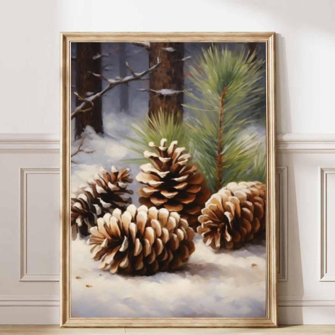 Frosted Pine Cones Snowy Forest Winter Botanical Painting Poster - Image 6
