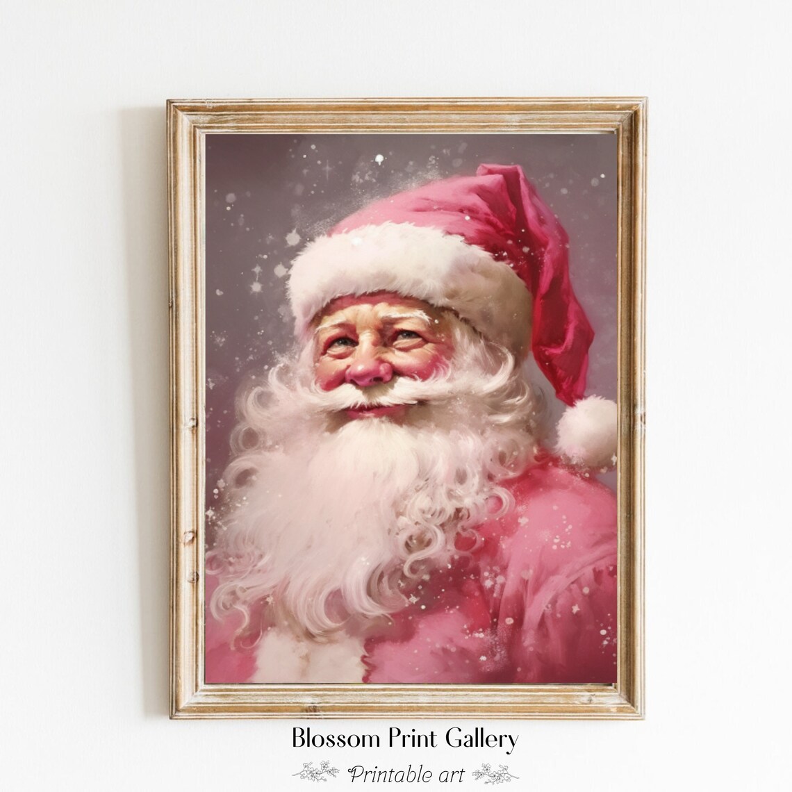 Pink Santa Claus Whimsical Christmas Portrait Painting Poster