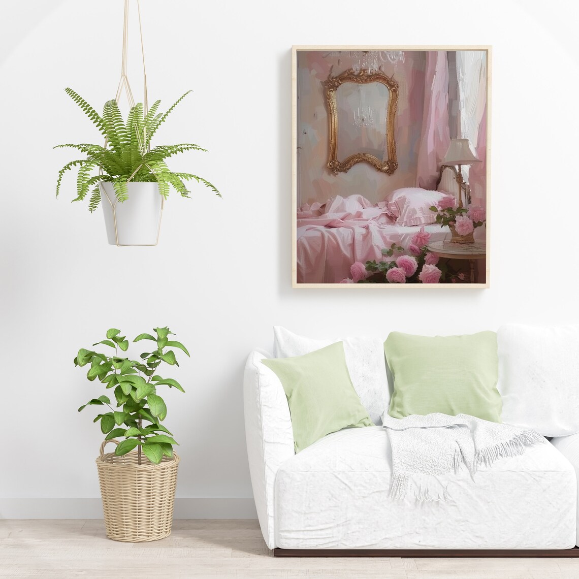 Pink Coquette Bedroom with Gold Mirror Vintage Oil Painting Poster - Image 5