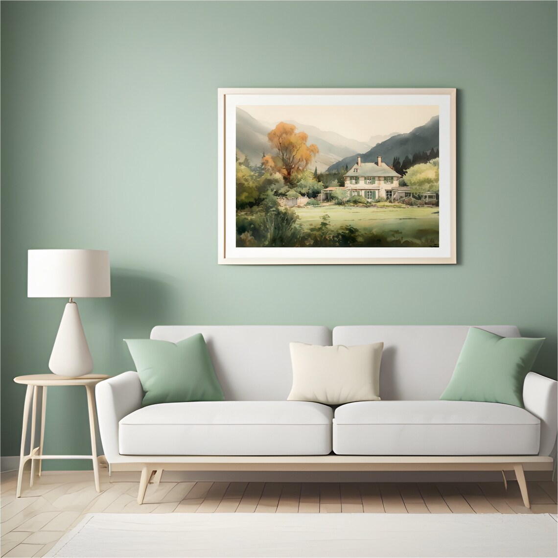 Country House In The Mountains Watercolor Landscape Painting Poster - Image 5