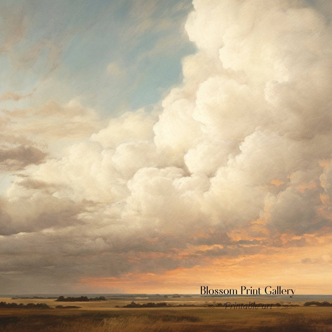 Golden Sunset Clouds Open Prairie Dramatic Sky Landscape Art Poster - Image 4