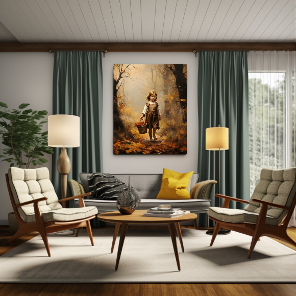 Little Girl with Berry Basket in Autumn Woods Painting Poster - Image 4