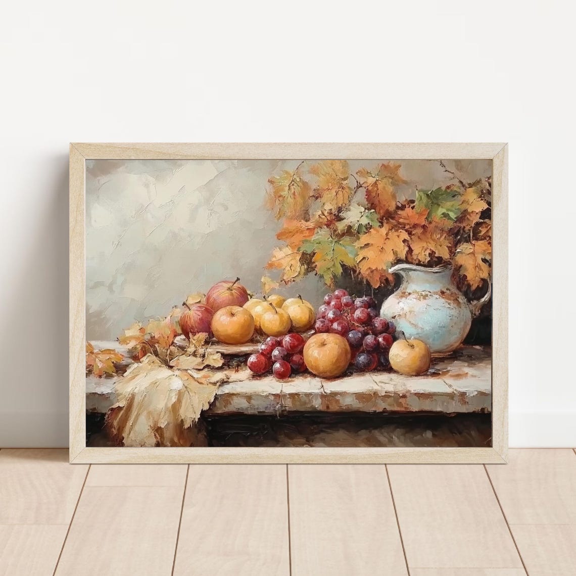 Autumn Fruit Grapes Apples Rustic Pitcher Still Life Painting Poster - Image 6