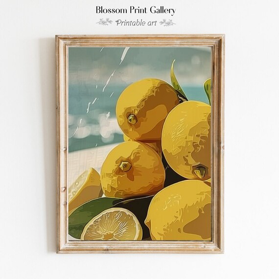 Mediterranean Lemons Painting Vintage Fruit Still Life Kitchen Home Decor Oil Painting Country Kitchen Wall Art 597