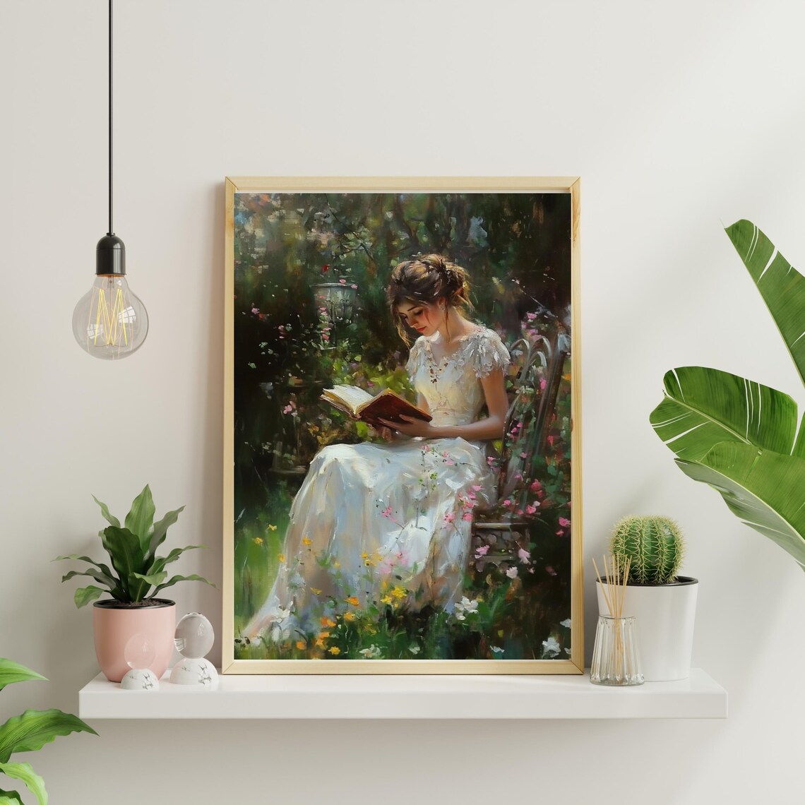 Woman Reading Garden White Dress Impressionist Painting Poster - Image 3